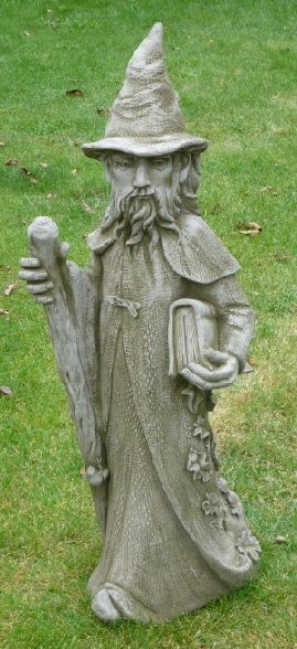 Merlin: a tall wizard statue for the garden
